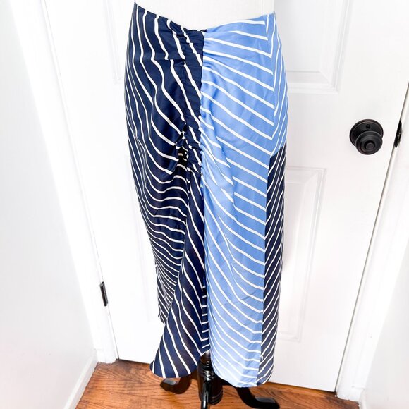 Tibi Delphina Blue and White Stripe Shirred Silk Midi Skirt - Picture 6 of 7